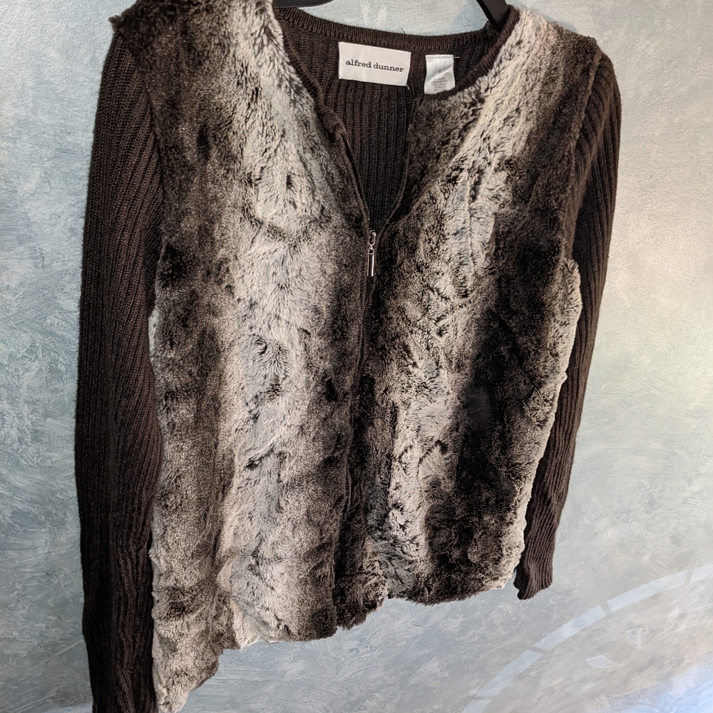 Alfred Dunner Full Zip Fur Sweater - Picture 5 of 6